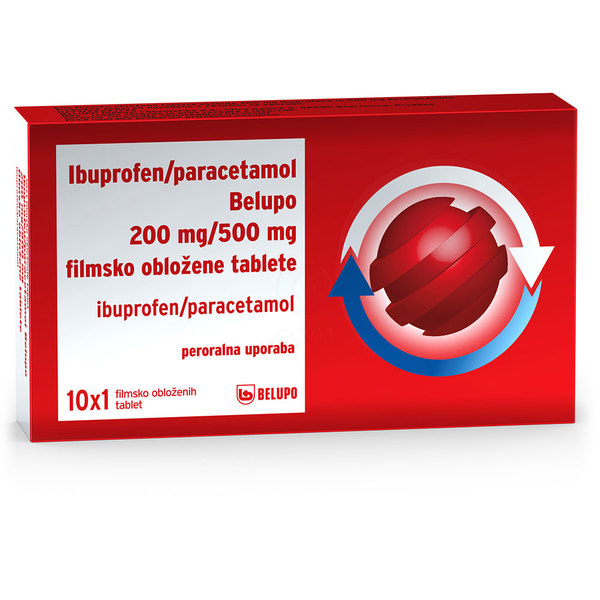 Ibuprofen/paracetamol 200 mg/500 mg Belupo, filmsko obložene tablete (10 tablet)