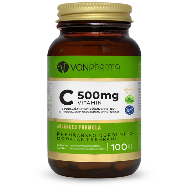VONpharma Vitamin C 500 mg, tablete s podaljšanim sproščanjem 10-12 ur (100 tablet)