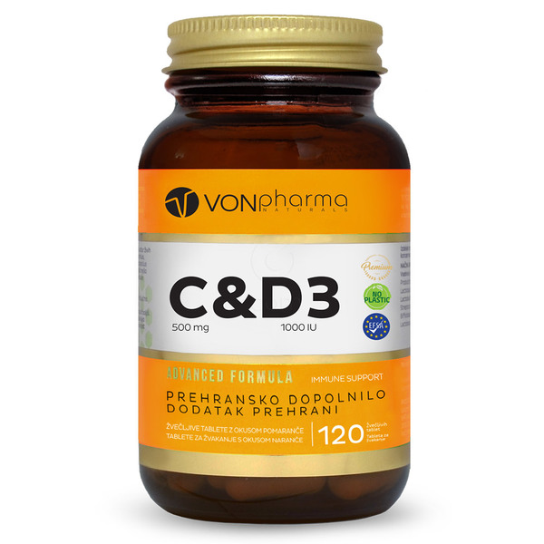 VONpharma Vitamin C&D3, žvečljive tablete z okusom pomaranče (120 tablet)