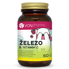 VONpharma Železo&Vitamin C, žvečljive tablete z okusom maline (60 tablet)