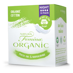 Natura Femina Organic, nočni organski bombažni vložki (10 vložkov)