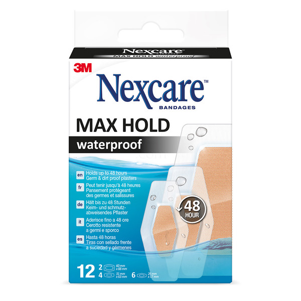 Nexcare Max Hold 48 ur, vodoodporni obliži (12 obližev)