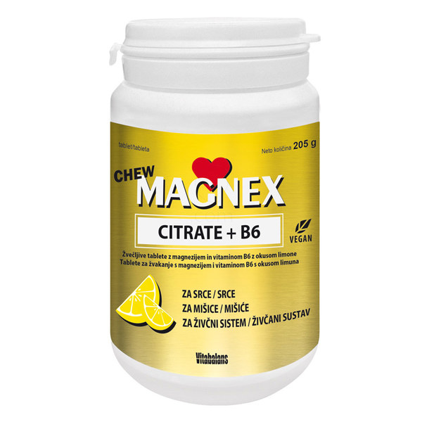 Magnex Citrate 375 mg + B6 Chew Vitabalans, žvečljive tablete (100 tablet)
