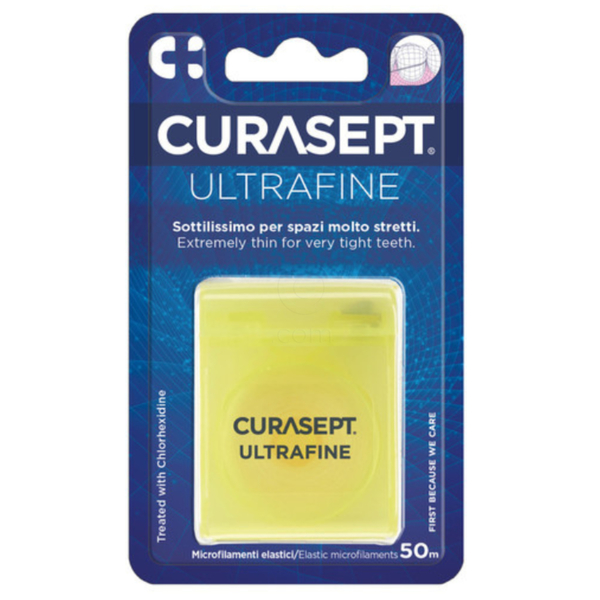 Curasept Floss Ultra Fine, nepovoščena zobna nitka s klorheksidinom (50 m)