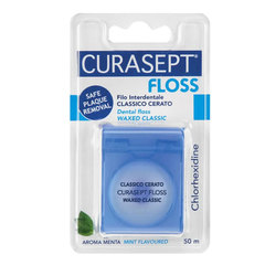 Curasept Floss Classic, povoščena zobna nitka s klorheksidinom (50 m)