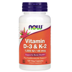 NOW Vitamin D3 & K2 1000 IE 45 µg, vegetarijanske kapsule (120 kapsul)