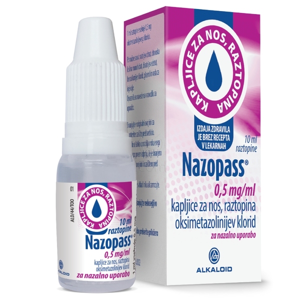Nazopass 0,5 mg/ml, kapljice za nos (10 ml)
