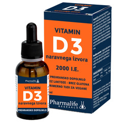 Vitamin D3 2.000 IE Pharmalife, kapljice - steklenička s kapalko (30 ml)