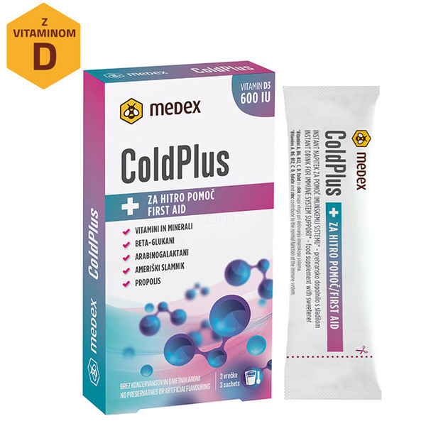 Cold Plus Instant Medex, prašek za pripravo napitka z vitaminom D - vrečke (3 x 10 g)