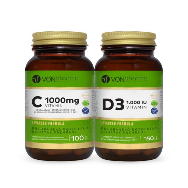 VONpharma Vitamin C 1000 mg + Vitamin D3 1000 I.E. - paket (100 tablet + 150 kapsul)