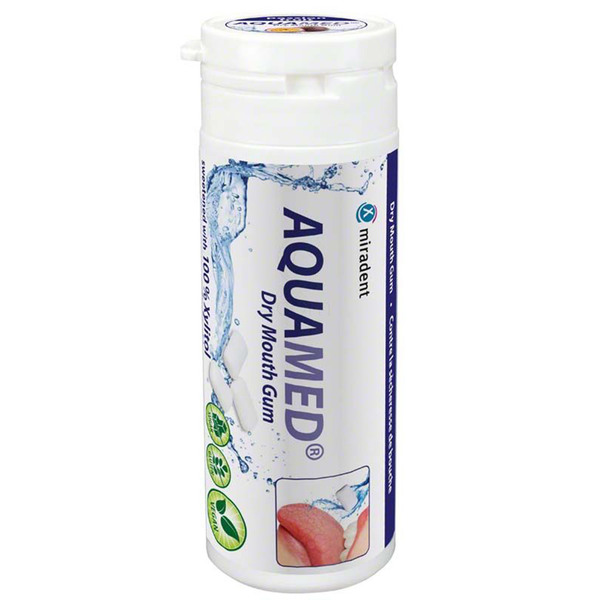 Miradent Aquamed, žvečilni gumi z okusom pasijonke za suha usta (30 žvečilnih gumijev)