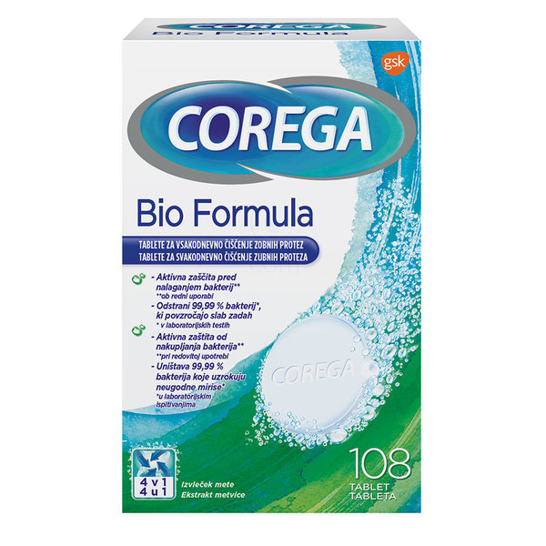 Corega Bio Formula, tablete za čiščenje proteze (108 tablet)