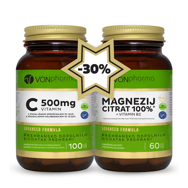 VonPharma Vitamin C in Magnezijev Citrat, paket (100 tablet + 60 tablet)