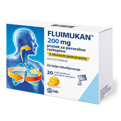 Fluimukan 200 mg, prašek za peroralno raztopino z okusom pomaranče (20 x 3 g)