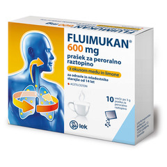 Fluimukan 600 mg, prašek za peroralno raztopino z okusom medu in limone (10 x 3 g)