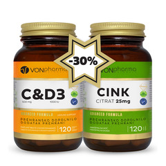 VonPharma Vitamin C&D3 + Cink Citrat, paket (2 x 120 tablet)