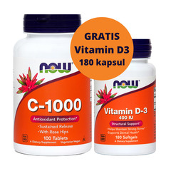 NOW Vitamin C-1000 in Vitamin D-3 400 IU, paket za odpornost (100 tablet + 180 kapsul)