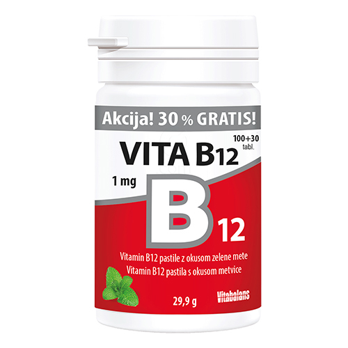 Vitamin B12 1000 μg Vitabalans, žvečljive tablete - paket (100 tablet + 30tablet)