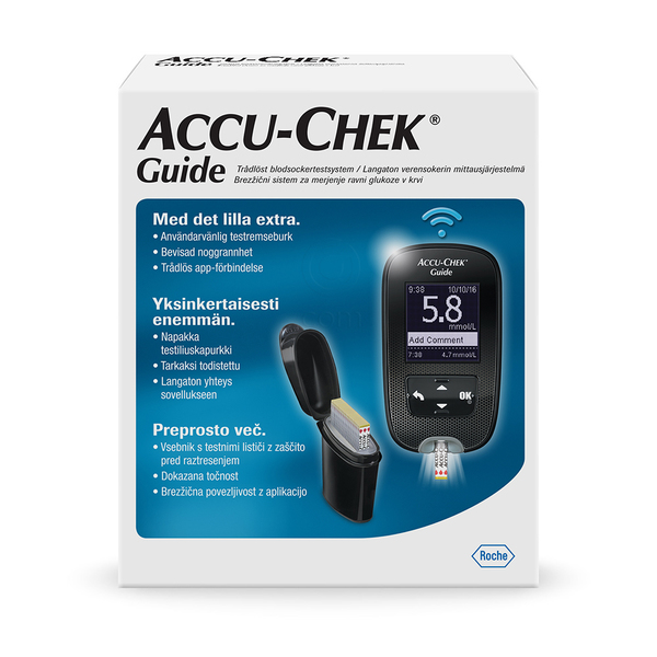 Accu-Check Guide, merilnik za merjenje glukoze v krvi (1 merilnik + 10 testnih lističev)