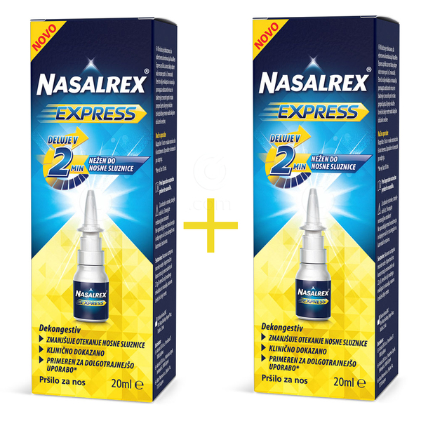 Nasalrex Express, hipertonično pršilo morske vode za nos z dodatki eteričnih olj (20 ml)