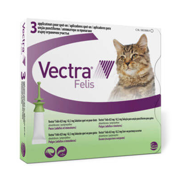 Vectra Felis 423 mg/42,3 mg, kožni nanos - raztopina za mačke (3 x 0,9 ml)