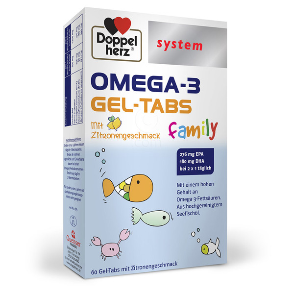 Doppelherz System Omega-3 Family, gel-tablete z okusom limone (60 tablet)