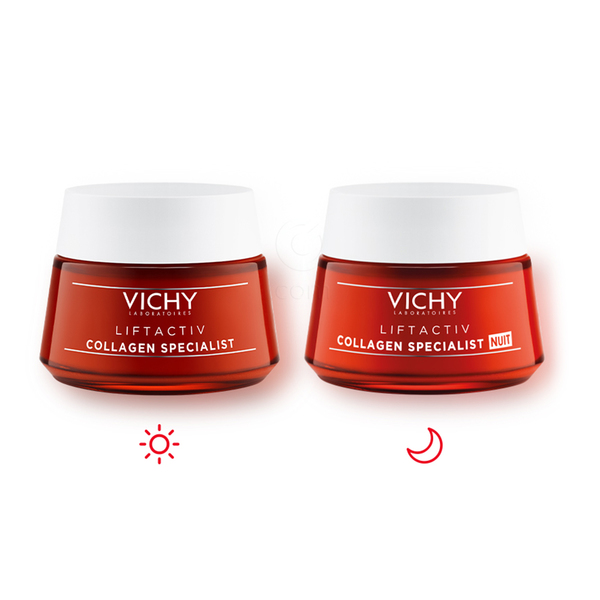 Vichy Liftactiv Collagen Specialist, dnevna in nočna rutina za korekcijo gub (50 ml + 50 ml)