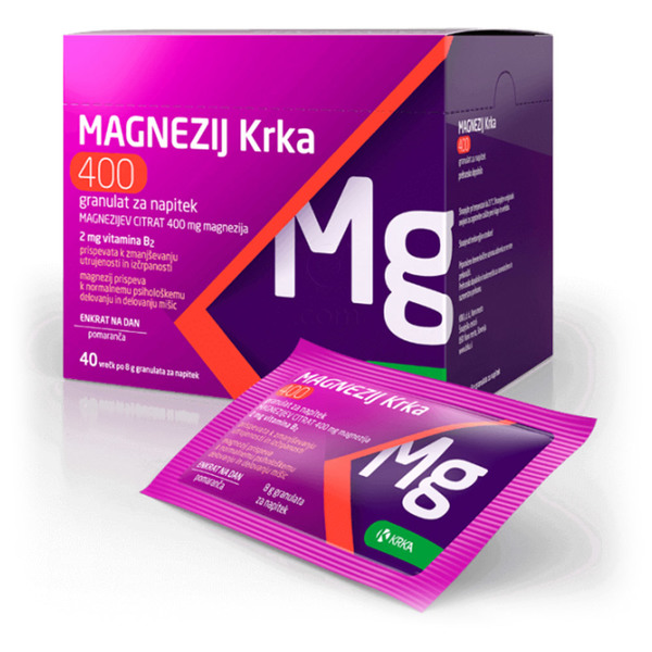 Magnezij Krka 400, granulat za napitek - vrečke (40 x 8 g)