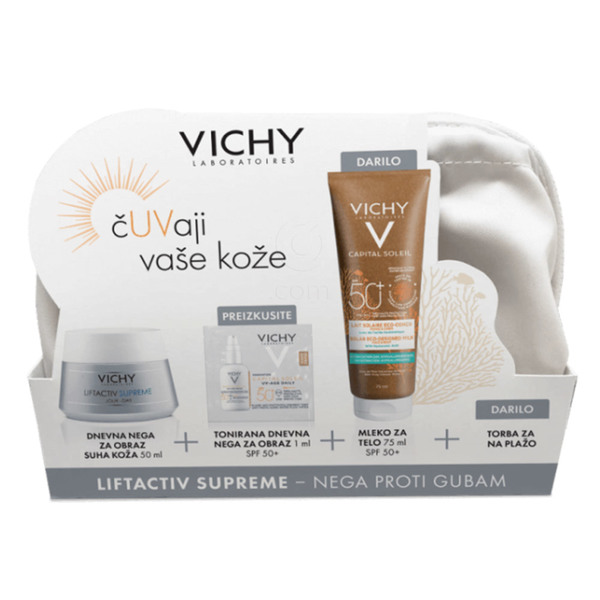 Vichy Liftactiv Supreme Summper promo, paket za suho kožo (50 ml + 75 ml + 1 ml + 1 torbica)