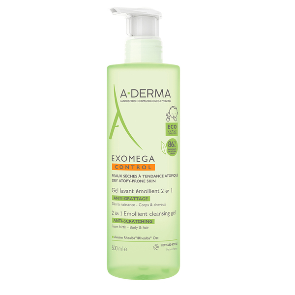 A-Derma Exomega Control, emolientni čistilni gel 2v1 za atopijsko kožo (500 ml)