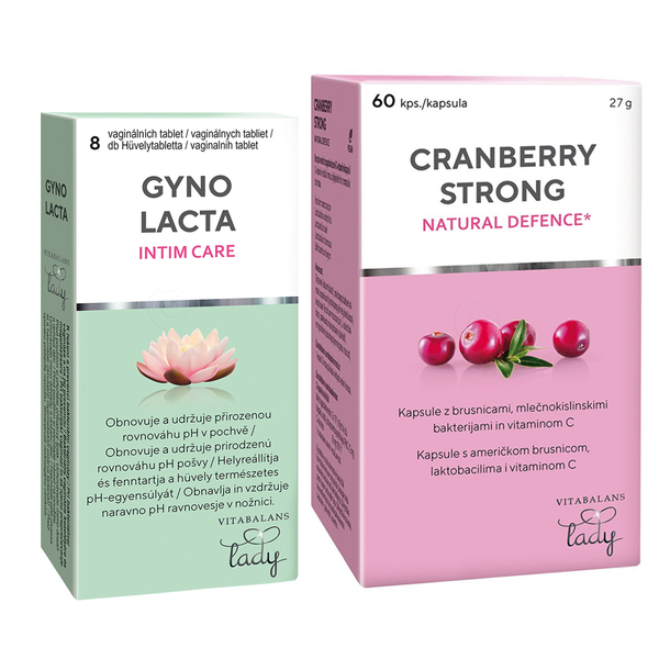 Vitabalans Intima, paket - Gyno Lacta vaginalne tablete + Cranberry Strong (8 tablet + 60 kapsul)