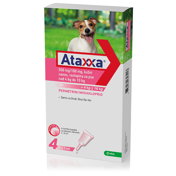 Ataxxa 500 mg/ 100 mg, kožni nanos, raztopina za pse od 4 kg do 10 kg (4 kapalke)