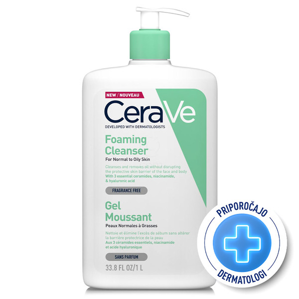 CeraVe, peneči čistilni gel za obraz za normalno do mastno kožo (1000 ml)