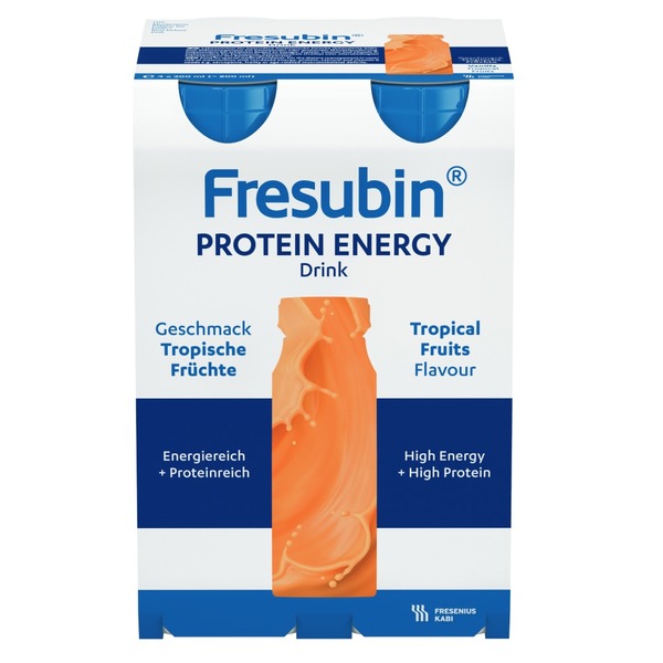 Fresubin Protein Energy Drink, peroralna suspenzija z okusom tropskih sadežev (4 x 200 ml)