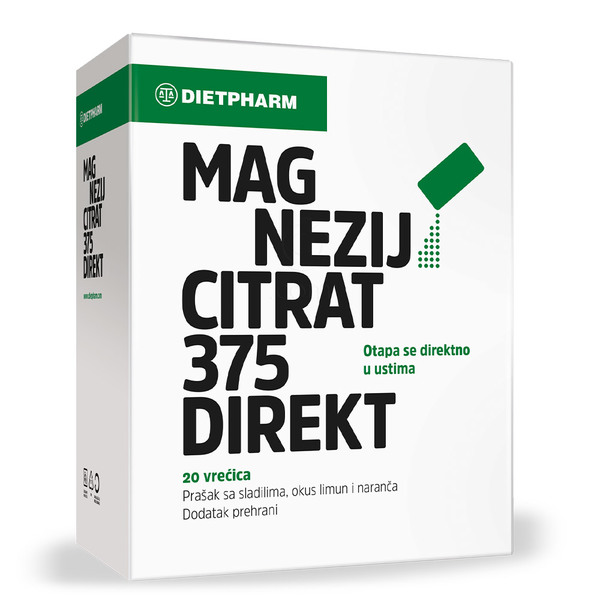 Dietpharm Magnezij citrat 375 Direkt, prašek - vrečke (20 vrečk)