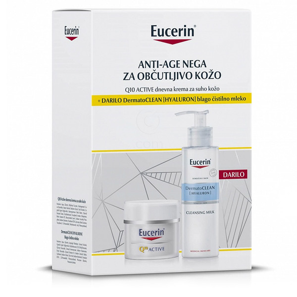 Eucerin Q10 Active, set za občutljivo kožo - dnevna krema + [Hyaluron] čistilno mleko (50 ml + 200 ml)