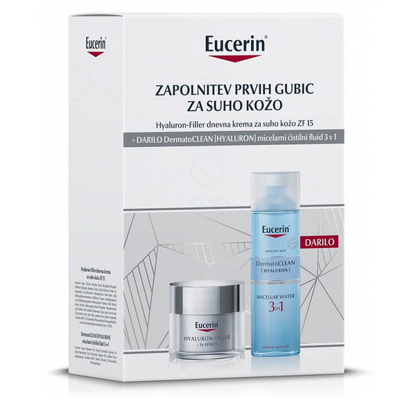 Eucerin Hyaluron-Filler, paket za suho kožo - dnevna krema in [Hyaluron] čistilni fluid (50 ml + 200 ml)