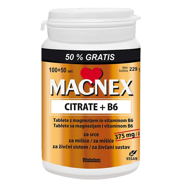 Magnex Citrate 375 mg + B6 Vitabalans, tablete - paket (100 + 50 tablet)