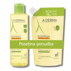 A-Derma Exomega Control, emolientno čistilno olje in refill (2 x 500 ml)