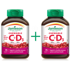 Jamieson Vitamin C in D, žvečljive tablete z naravnim okusom češnje (75 tablet)