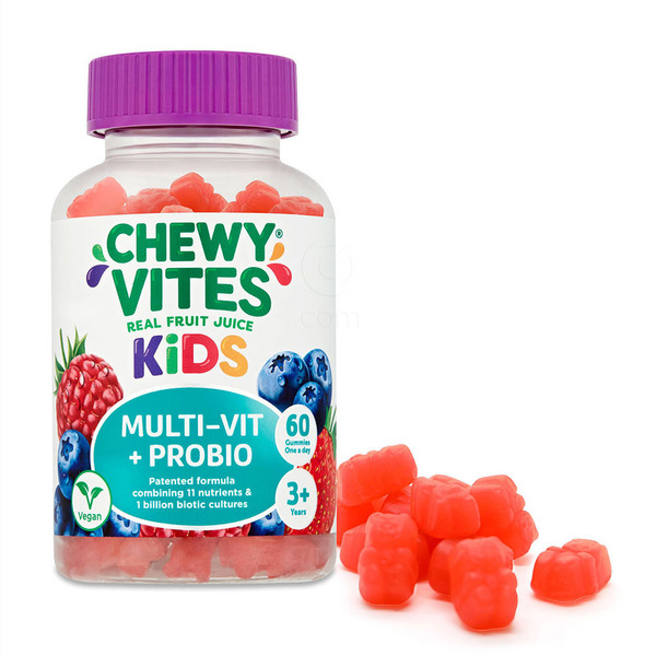 Chewy Vites Kids Multi-Vit + Bifido + Lakto, gumijasti bonboni za otroke (60 bonbonov)