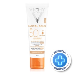 Vichy Capital Soleil, obarvana zaščitna krema za obraz 3v1 - ZF50+ (50 ml)