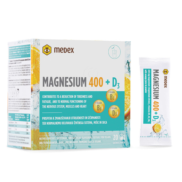 Medex Magnezij 400 + D3, instant napitek v vrečkah (20 x 8 g)