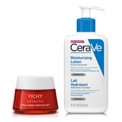 Vichy in CeraVe, protokol za čvrsto kožo - nega obraza in telesa (50 ml + 236 ml)