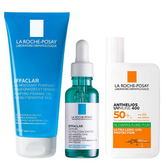 LRP Effaclar, protokol za odraslo kožo, nagnjeno k aknam in nepravilnostim - čiščenje, nega, zaščita pred soncem (200 ml + 30 ml + 50 ml)
