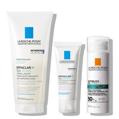 LRP Effaclar, pomirjujoči protokol za kožo z nepravilnostmi, izsušeno zaradi tretmajev - higiena, nega, zaščita pred soncem (200 ml + 40 ml + 50 ml)