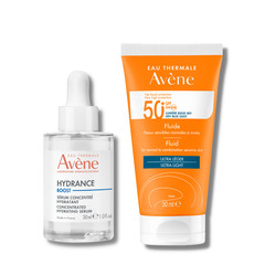 Avene Hydrance Boost, rutina za vlaženje in zaščito suhe kože - serum in fluid za zaščito pred soncem (30 ml + 150 ml)