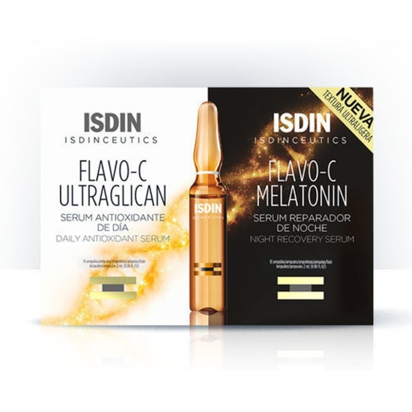 Isdin Flavo-C Ultraglican & Flavo-C Melatonin, dnevni in nočni serum, ampule (10 x 2 ml + 10 x 2 ml)