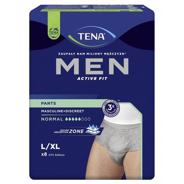 Tena Men Active Fit Pants Normal L / XL, inkontinenčne hlačke - sive (8 hlačk)