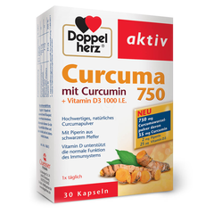 Doppelherz Aktiv Kurkuma 750 s kurkuminom in vitaminom D3 1000 I.E., kapsule (30 kapsul)